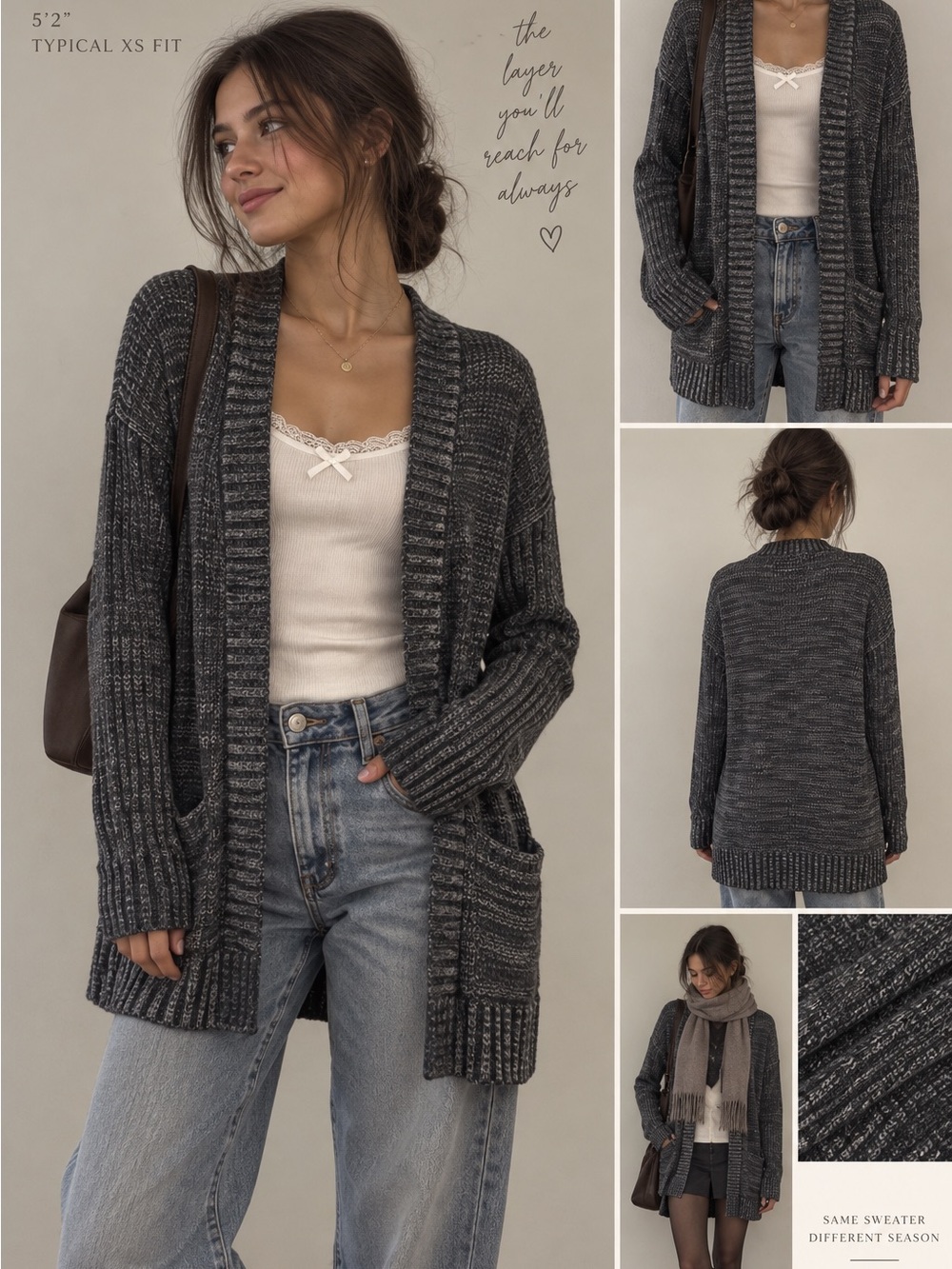 Target Knox Rose Charcoal Open-Front Pocket Cardigan - Picture 3 of 6